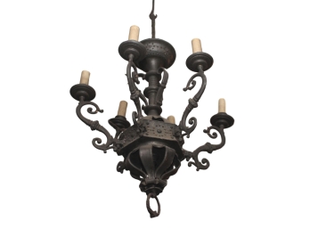 Vintage Six Arm Wrought Iron Gothic Chandelier