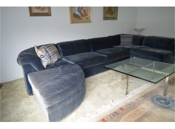 70's Ultra Velvet Sectional Sofa (6pieces) Blue, Has Sun Fading