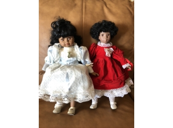 (#152) Collectable Dolls (2) - * Doll With Blue And White Dress Is Missing Sock