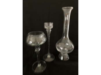 (#34) Glass Candle Holder And Vase