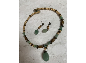 (#203) Bead Choker Necklace With Matching Earrings