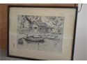 (#189) Vintage Signed Lionel Barrymore Black And White Pencil Art 'Point Pleasant'