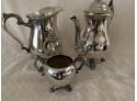 (#23) Silver-Plate Tea Set F.B.Rogers Silver Co. (pitcher One Foot Broke Off), Tea Pot, Sugar Bowl