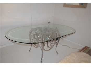 Oval Glass Top With Pewter Modern Base From Bloomingdale's