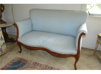 Traditional Settee Bench Light Blue With Wood Trim