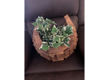 Wood Hanging Basket Faux Ivy Plant