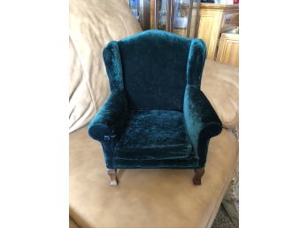 (#163) Green Velvet Doll Chair. 11'(w) X 7 1/2' (d) X 12'(h)