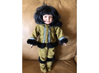(#149) Collectable Eskimo Doll By Brittany - (porcelain Face, Hands, Feet,)