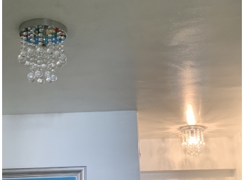 2 Crystal Ceiling Light Fixtures 10”H X 8”Round