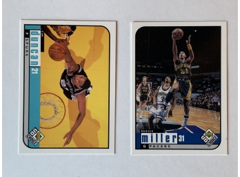 1998-99 Upper Deck UD Choice Reggie Miller Pacers #56 & Tim Duncan Spurs #126 Basketball Trading Cards