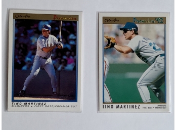 1991 & 1992 O-Pee-Chee Premier Tino Martinez #76 & #64 Baseball Trading Cards