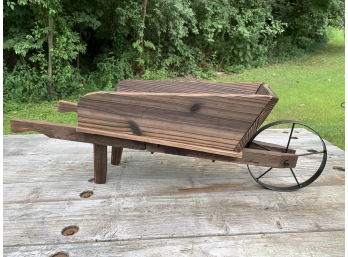 Rustic Wooden Wheelbarrow Flower Cart Planter With Metal Wheel - New
