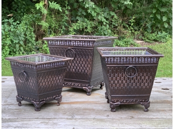 Trio Of Square Ornate Planters With Claw Style Feet - See Description For Measurements.