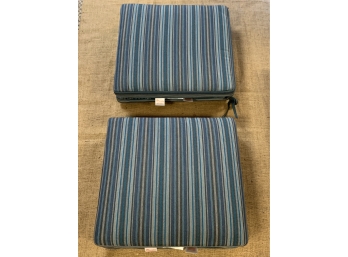 Four Pack Of Blue Striped Sunbrella Chair Cushions