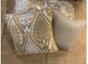 Sunbrella Throw Pillows - Set Of Four - Tan On One Side And Muted Yellow Pattern On The Other