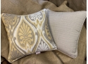 Sunbrella Throw Pillows - Set Of Four - Tan On One Side And Muted Yellow Pattern On The Other