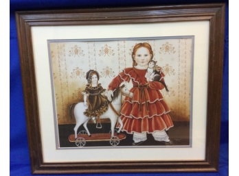 Victorian Style Girl And Doll Print By Nita Showers Dated 1983
