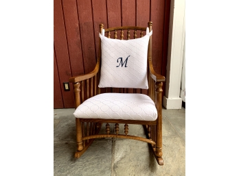 Rocker With White Monogrammed Cushion