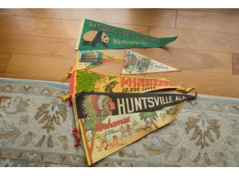 (C12) SIX VINTAGE WALL PENNANTS ASSORTED SIZES