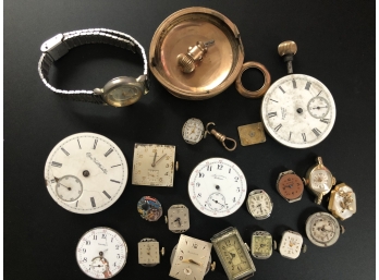 (D8) COLLECTION OF WATCH PARTS-MOVEMENTS-FACES-NONE ARE WORKING