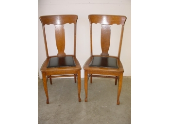 Very Sturdy Pair Of Antique Oak T-Back Claw Footed Chairs  (282)