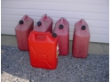 Five 5 Gallon Plastic Gas Cans Complete With Spouts And Caps  (246)