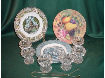 3 Plates, 6 Glass Compotes   (199)