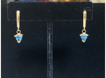 14k Vintage Rare London Blue Lever Back Earrings