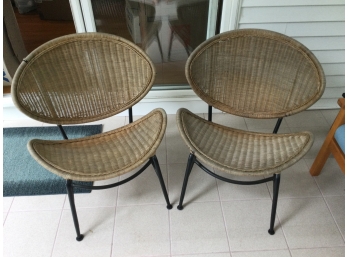 Pair Of Wicker Chairs With Metal Base