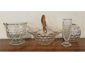 (4) Fostoria Depression Glass Pieces Including Beautiful Basket Dish