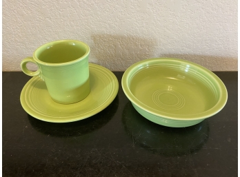 Lot Of 3 Green Fiesta Ware Pieces
