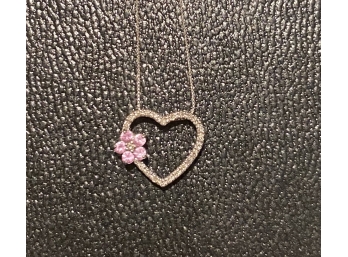 10k White Gold Heart Necklace With Diamonds
