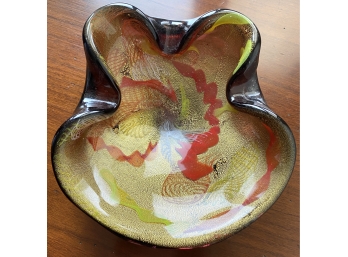 Gorgeous Vintage Art Glass Murano Red Gold And Purple Ashtray