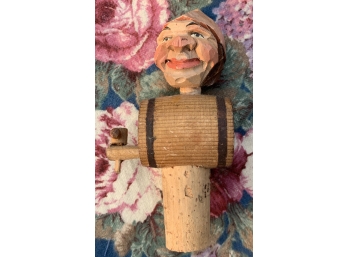 Vintage Hand Carved Wood Cork Wine Bottle Stopper