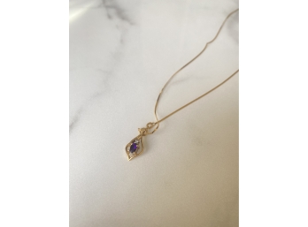 14 K Gold Necklace With 14K Amethyst Pendant