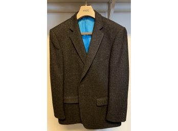 Magee Handwoven Donegal Tweed Black Sports Coat With Peacock Blue Liner