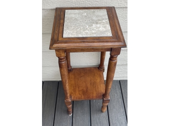 Tall Wood Side Table With Marble Top