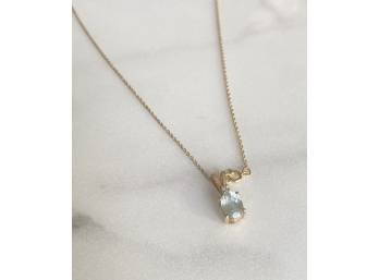 14 K Gold Necklace With Gold Pendant And Blue Like Stone