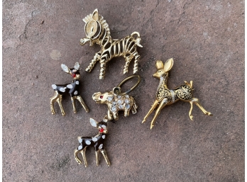 Cute! Collection Of Vintage Zebra And Deer Pins