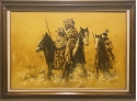 Original Oil Painting Featuring 3 Mounted Native Americans Signed Apache