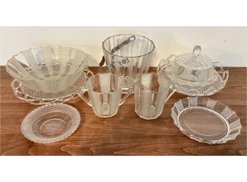 Gorgeous Depression Glass Collection Including Ice Pale, Laced Platters, Serving Bowl, & More