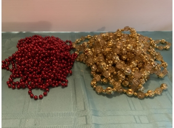 Red Bead Garland, Gold Bead Garland- Gently Used