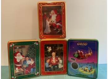 Collector Christmas  Oreo Tins 1991,1993,1994,1995 Gently Used 8in X 6 In