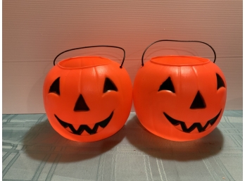 2 Plastic Halloween Pumpkin Treat Buckets- Gently Used