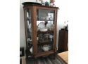 Oak Curved Front Bookcase Or Display Cabinet With Three Wooden Shelves