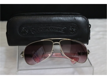 Womens Authentic Chrome Hearts Rose Lens Sunglasses With Original Leather Hard Carrying Case