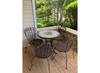 Small Ceramic And Metal Patio Table With 4 Metal Chairs In Very Good Condition