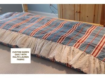 Custom Queen Comforter With Ralph Lauren Fabric, White Eyelet Border & Pink Checkerboard Floor Mat