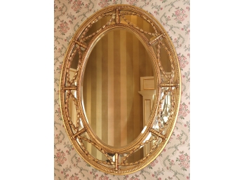 Vintage Large Gilded Oval Beveled 9 Panel Wall Mirror