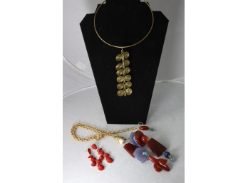 3 Piece Costume Colorful Necklace, 3 Dangly Earrings, 10 Choker/pedant Combo
